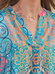 Women v neck printed long sleeve blouses