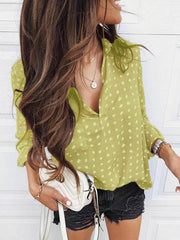 Wave pot printed Turn down collar women long sleeve blouses