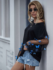 New sexy printed lantern sleeve top women