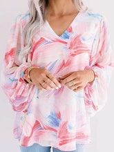 Casual Loose Print V neck Long sleeve T-Shirts