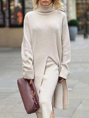 Loose Women high neck warm plain long sleeve sweater dress sweaters