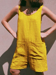 Plain women with pocket short jumpsuits