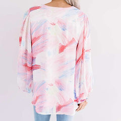 Casual Loose Print V neck Long sleeve T-Shirts