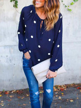 New Polka-dot Printed Deep V Neck Long Sleeve Casual Blouses