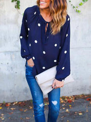 New Polka-dot Printed Deep V Neck Long Sleeve Casual Blouses