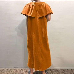Casual Loose Pure V neck Falbala Cappa Maxi Dresses