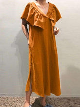 Casual Loose Pure V neck Falbala Cappa Maxi Dresses