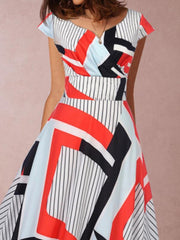 Elegant Short sleeved printed long skater dresses