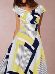 Elegant Short sleeved printed long skater dresses