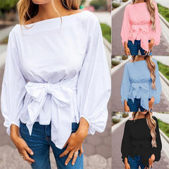 Off-shoulder Long sleeve Plain Fashion Blouses Top