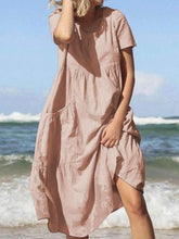 Casual Loose Pure Round neck Short sleeve Gored Pocket Maxi Dresses