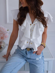 Elegant ruffled lace short sleeve women T-shirts