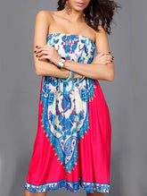 Sexy Bohemia Floral Strapless Elastic Waist A Line Mini Dress