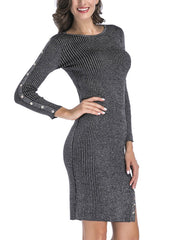 Button Decorate Sexy Woman Bodycon Dress