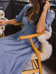 Elegant Plain V Neck Bowknot tie sleeve Big Hem Maxi Dresses