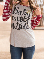 Christmas Deer Printed Stripe Long Sleeve T-shirts
