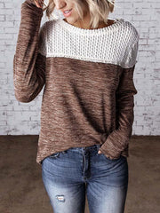 Fashion hollowed-out patchwork round neck sweaters
