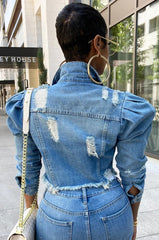 Denim coat turn down neck jackets
