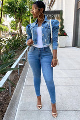 Denim coat turn down neck jackets
