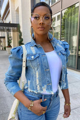 Denim coat turn down neck jackets