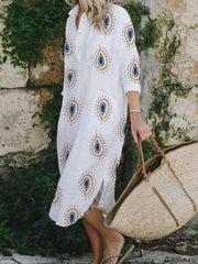 Casual Loose Print V neck Long sleeve Irregular Maxi Dresses