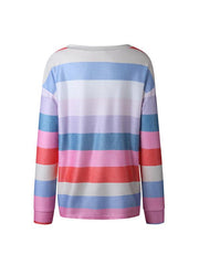 Autumn Fashion Printed Round Neck Long-sleeved Stripe Sweatshirts Top