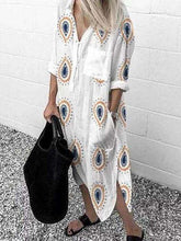 Casual Loose Print V neck Long sleeve Irregular Maxi Dresses