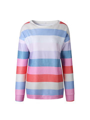 Autumn Fashion Printed Round Neck Long-sleeved Stripe Sweatshirts Top