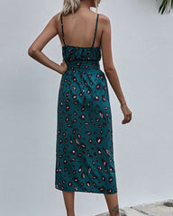 Casual Print V neck Sleeveless Lacing Vest Vent Skater Dresses