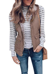 Zipper double pocket blouse wam vest waistcoat