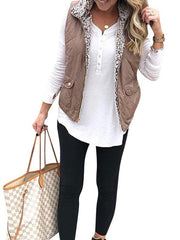 Zipper double pocket blouse wam vest waistcoat