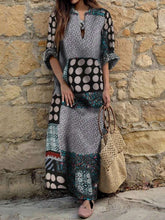 Fashion Print V neck Long sleeve Maxi Dresses