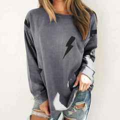 Casual Lightning print Round neck Long sleeve T-Shirts