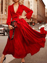 Elegant v-neck sexy waist tie maxi dresses