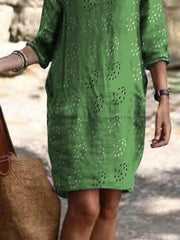 Casual Plain Cotton-Blend V Neck Dresses