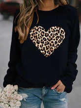 Cotton-Blend Casual Leopard Printed Crew Neck Sweatshirt