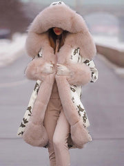 Warm fashion printed wool collar hooded coats