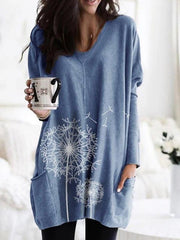 Round neck printed long sleeve blouse shirts