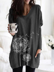 Round neck printed long sleeve blouse shirts