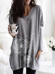 Round neck printed long sleeve blouse shirts