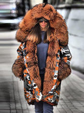 Warm fashion printed wool collar hooded coats