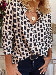 Fashion printed women v neck long sleeve shirts blouses