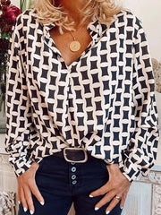 Fashion printed women v neck long sleeve shirts blouses