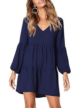 Sexy Plain Woman Long Sleeve V Neck Skater Dresses
