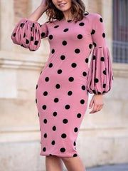 Fashion Polka dot lantern sleeve Women Bodycon Dresses