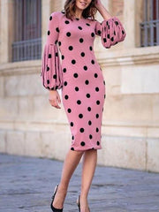 Fashion Polka dot lantern sleeve Women Bodycon Dresses
