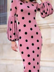 Fashion Polka dot lantern sleeve Women Bodycon Dresses