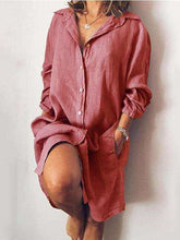 Casual Loose Pure Lapel Long sleeve Fastener Shirt Shift Dresses
