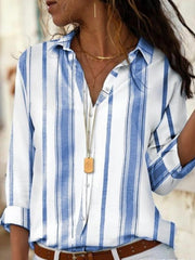 Elegant stripe printed casual long sleeve blouses