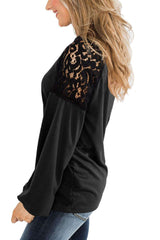 Casual Lace Gored Round neck Long sleeve T-Shirts